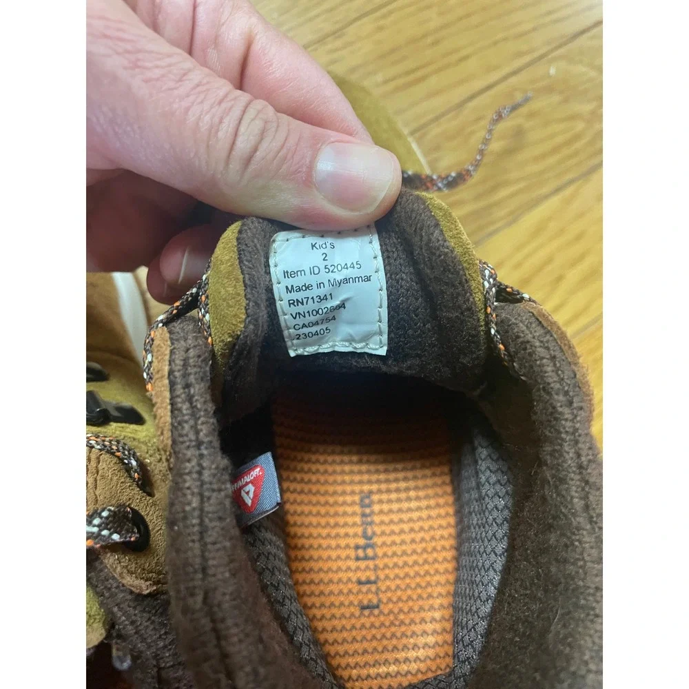 LL Bean Kids Alpine Hiking Boots Suede Waterproof PrimaLoft Brown 520445 Size 2